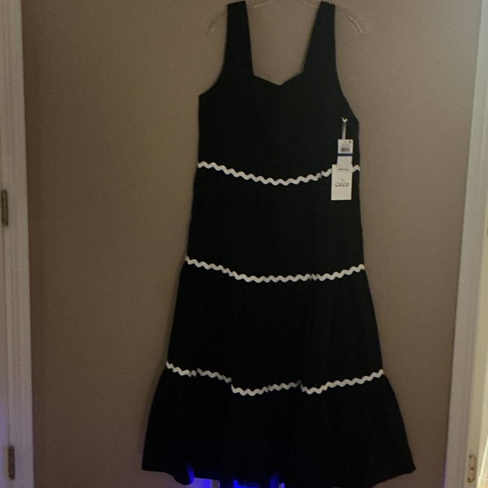 CeCe Black Midi Dress with White Trim